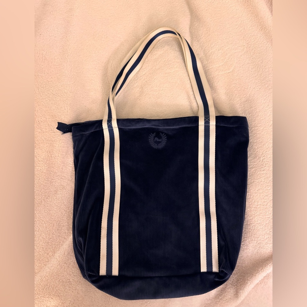 VS PINK Navy Blue Tote Bag with Cream Stripes